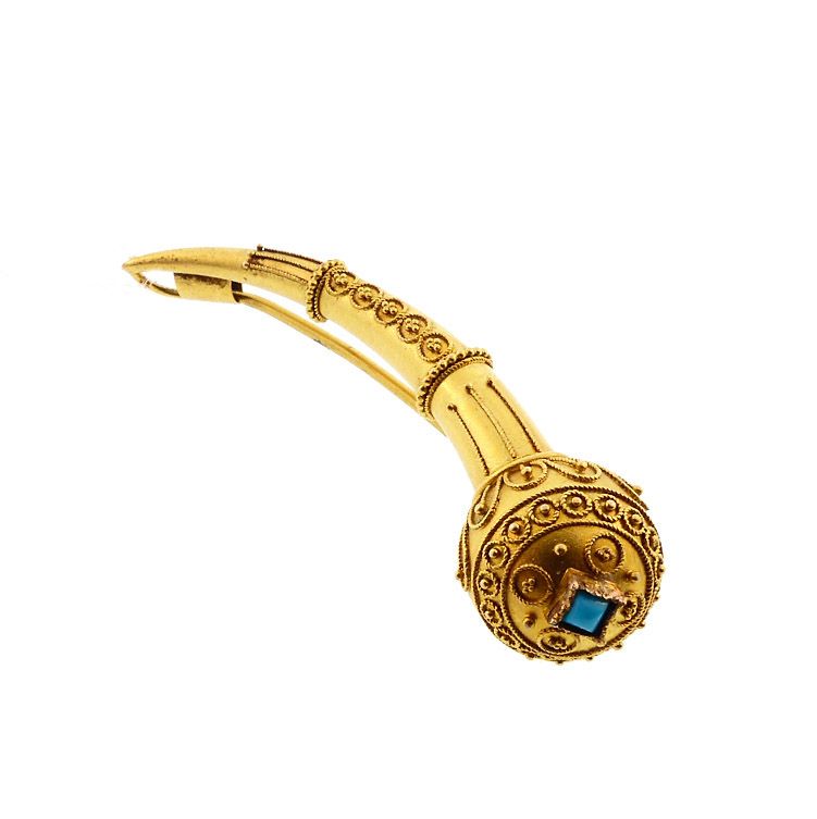 Victorian 14K Gold &amp; Turquoise Etruscan Revival Halley's Comet Pin
