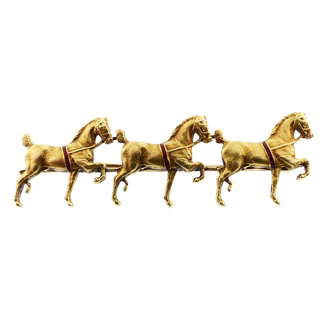 Sloan & Co 14K Gold & Enamel Three Horse Pin