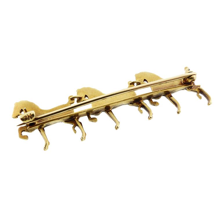 Sloan &amp; Co 14K Gold &amp; Enamel Three Horse Pin