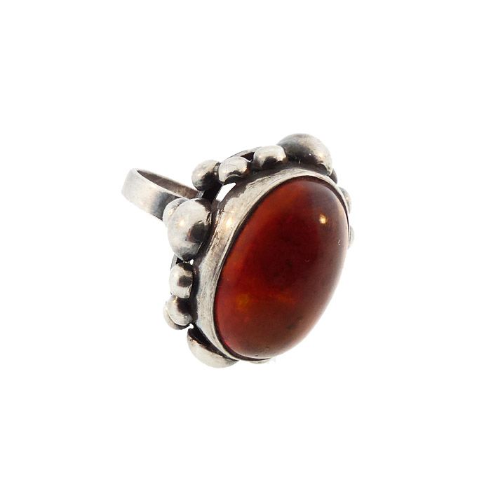 Silver &amp; Baltic Amber Polish Art Deco Style Ring