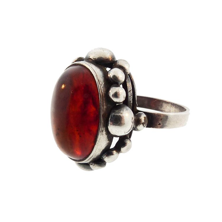 Silver &amp; Baltic Amber Polish Art Deco Style Ring