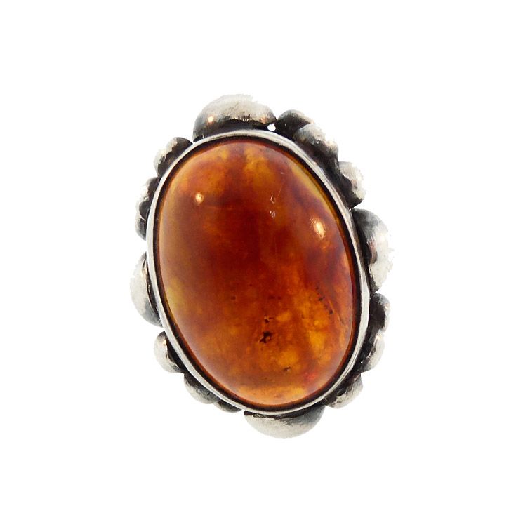 Silver &amp; Baltic Amber Polish Art Deco Style Ring