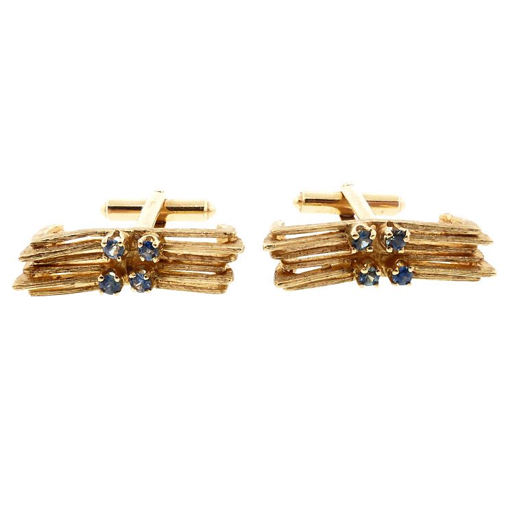 Modernist 14K Gold Sapphire Cufflinks