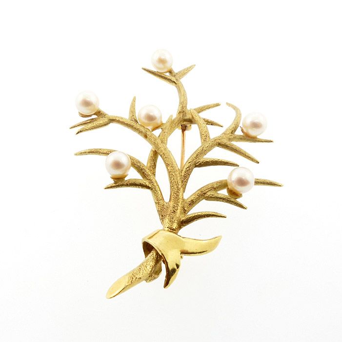 18K Gold & Pearl Modernist Thorn Bouquet Pin