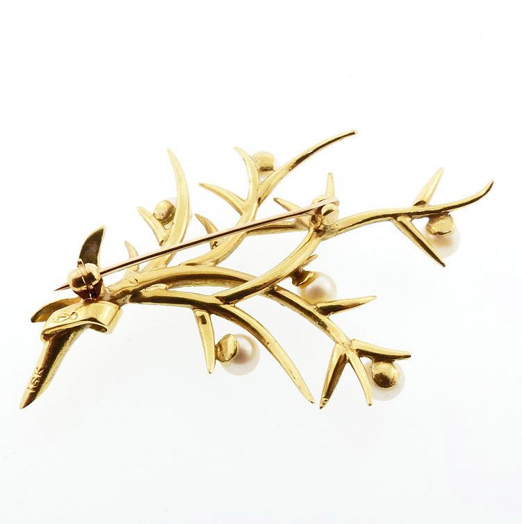 18K Gold &amp; Pearl Modernist Thorn Bouquet Pin