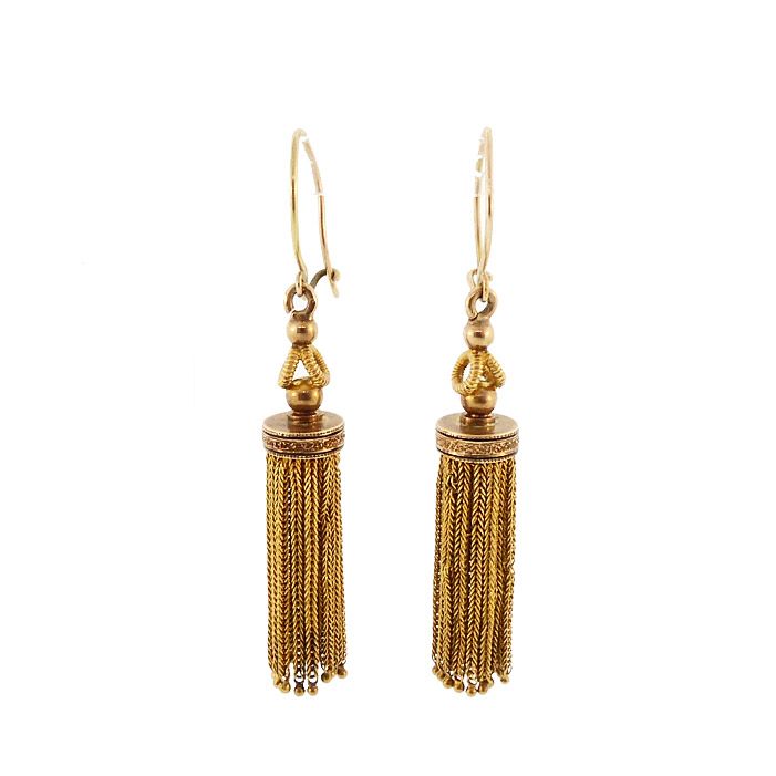 Victorian 14K Gold &amp; Enamel Tassel Earrings