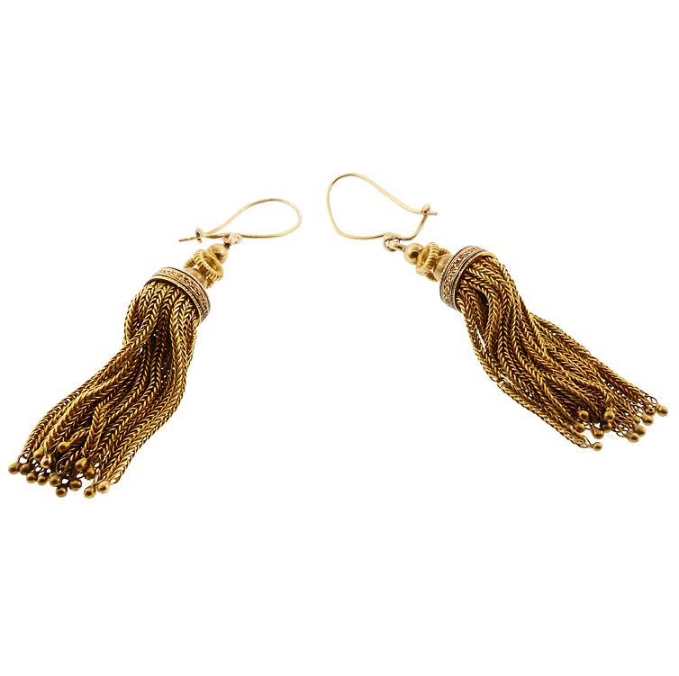 Victorian 14K Gold &amp; Enamel Tassel Earrings