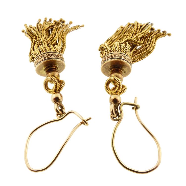 Victorian 14K Gold &amp; Enamel Tassel Earrings