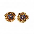 18K Gold, Diamond & Sapphire Flower Earrings