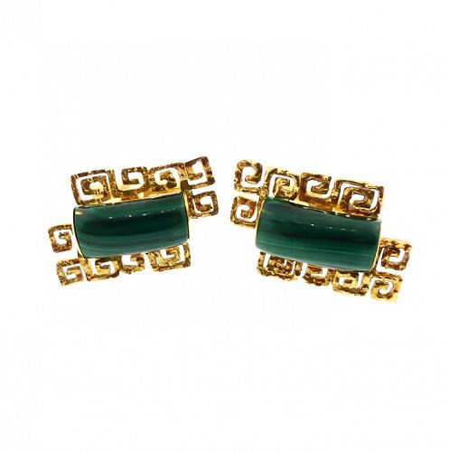 Mid-Century Modern 14K Gold & Malachite Cufflinks