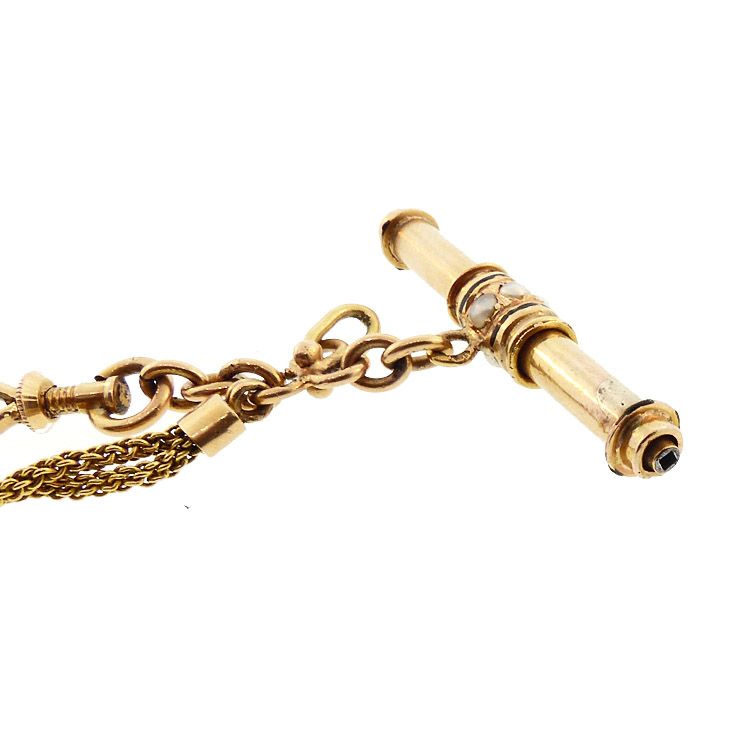 Victorian 18K Gold Pearl &amp; Enamel Watch Key &amp; Fob Pendant