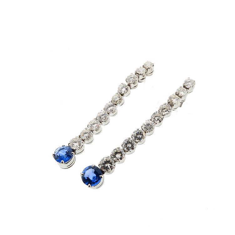 Art Deco Style Platinum Diamond Sapphire Earrings