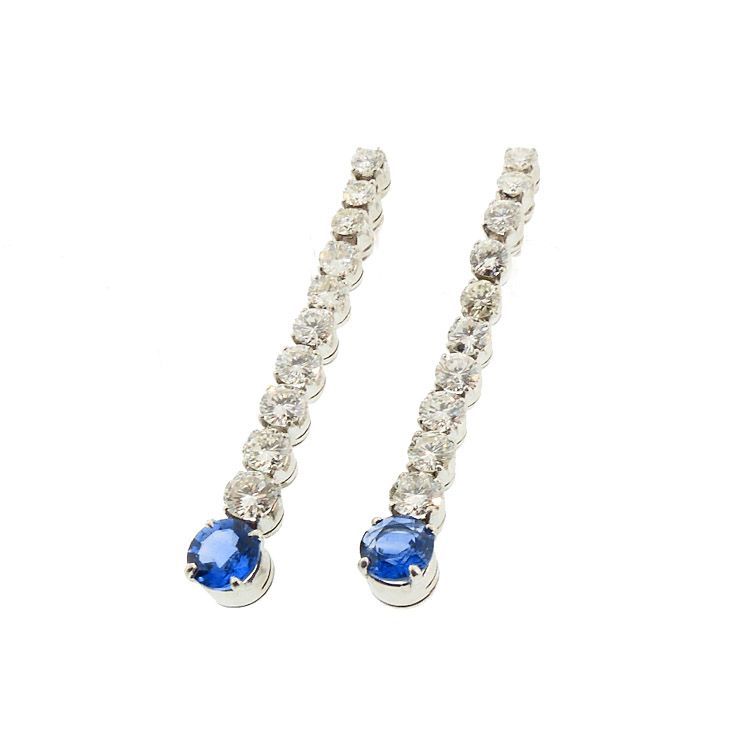 Art Deco Style Platinum Diamond Sapphire Earrings