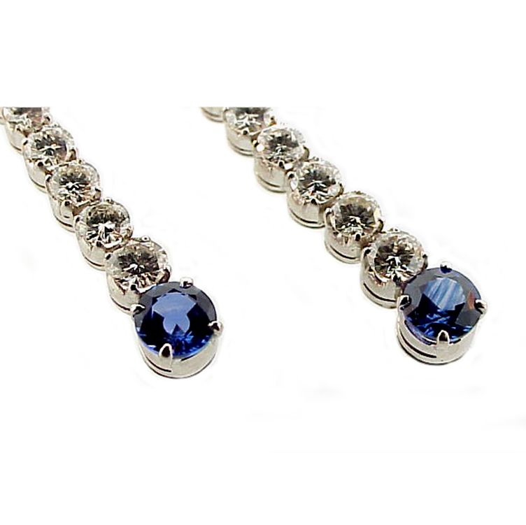 Art Deco Style Platinum Diamond Sapphire Earrings