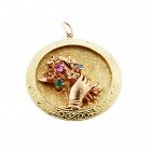 Victorian 18K Gold Ruby Emerald Sapphire Hand & Bouquet Pendant Charm