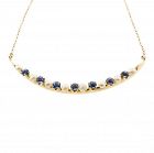 Sapphire & Pearl 14K Gold Cresent Moon Pendant Necklace