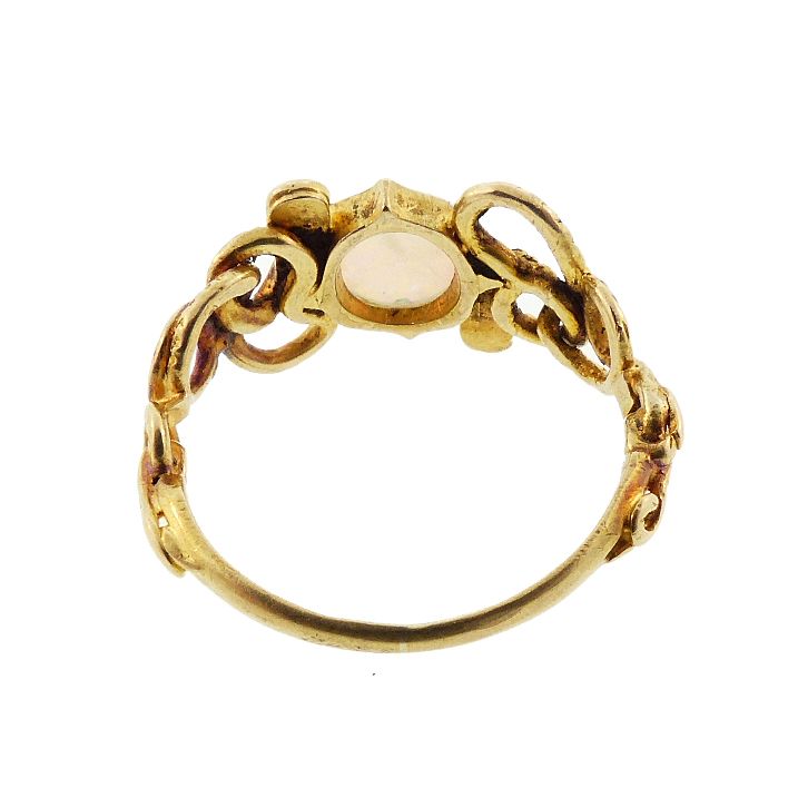 Art Nouveau 14K Gold &amp; Opal Snake Ouroboros Ring