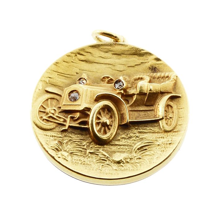 Art Nouveau 14K Gold &amp; Diamond Ford Model B Automobile Locket