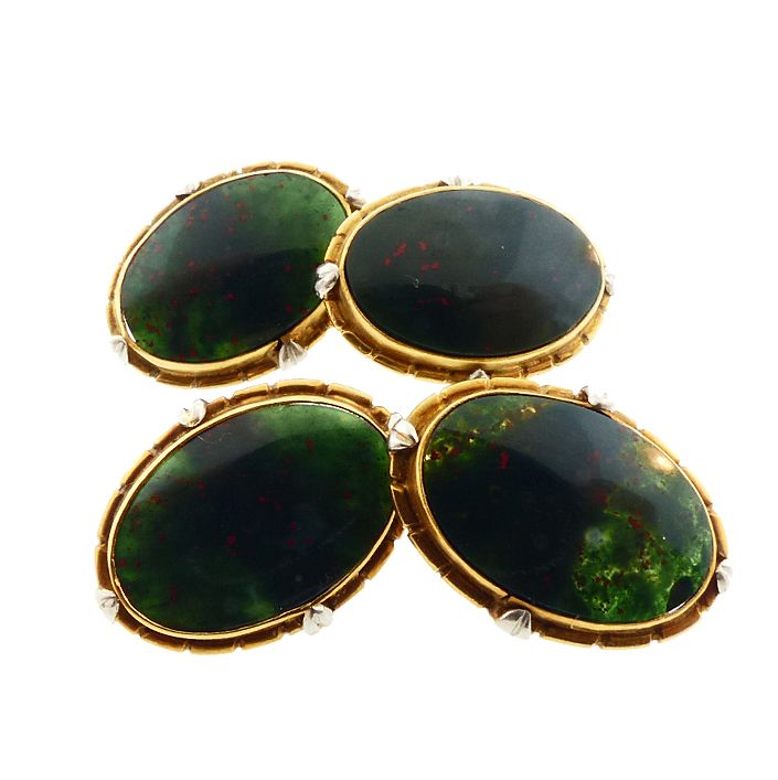 Edwardian 18K Gold, Platinum &amp; Bloodstone Double-Sided Cufflinks