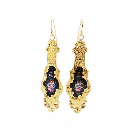 French Victorian 18K Gold & Shaded Enamel Earrings