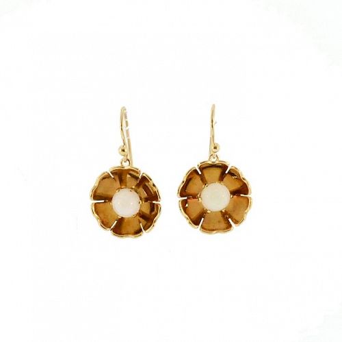 Retro 14K Gold & Opal Dangle Earrings