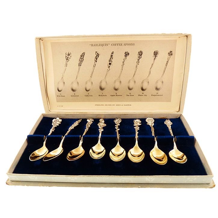 Reed & Barton Sterling Silver HARLEQUIN Coffee Spoons Boxed Set