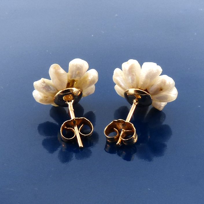 Art Nouveau 14K Gold, River Pearl &amp; Diamond Stud Earrings
