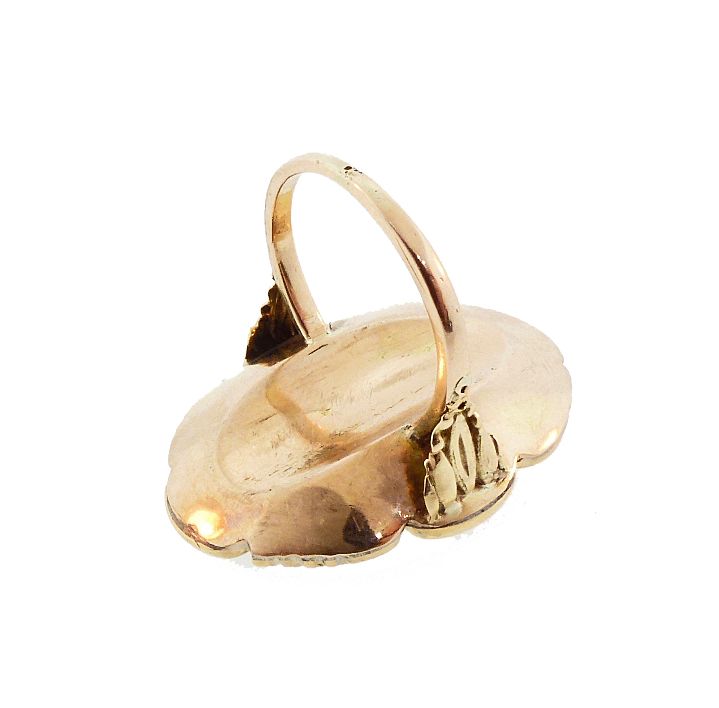 Georgian 18K Gold, Enamel, Seed Pearl &amp; Diamond Pansy Ring