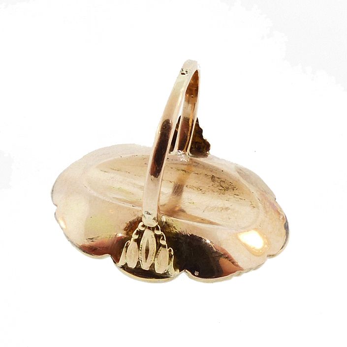 Georgian 18K Gold, Enamel, Seed Pearl &amp; Diamond Pansy Ring