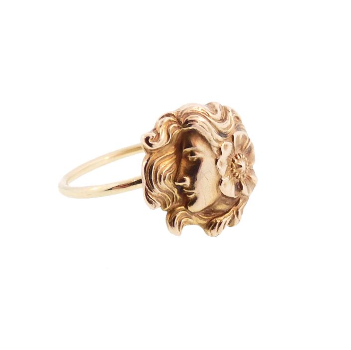 Art Nouveau 14K Gold Floral Maiden Conversion Ring