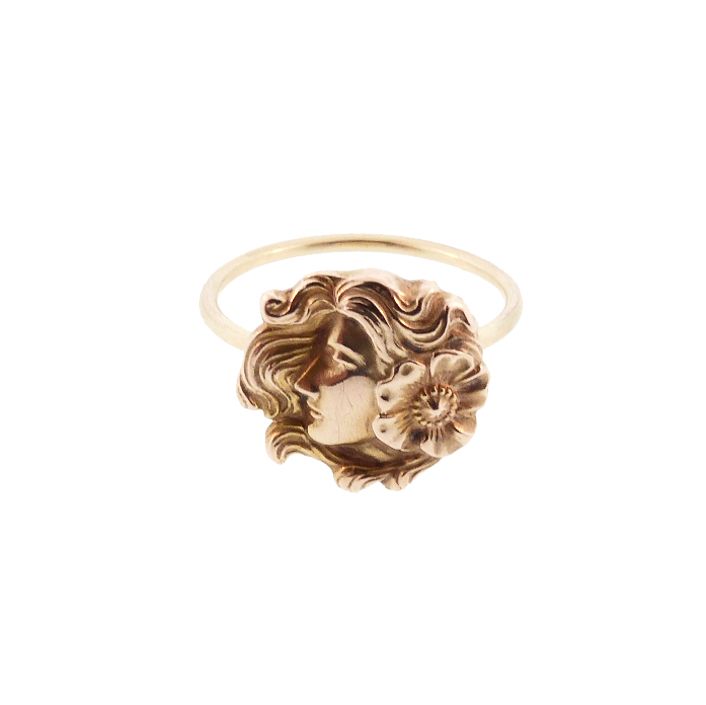 Art Nouveau 14K Gold Floral Maiden Conversion Ring