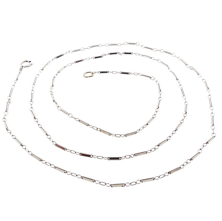 Art Deco 14K White Gold Bar Link Chain Necklace