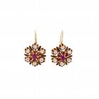 Victorian 14K Gold, Ruby, Diamond & Enamel Earrings