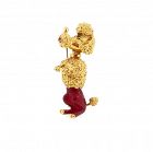 Vintage French 18K Gold, Carnelian, Ruby & Emerald Poodle Pin