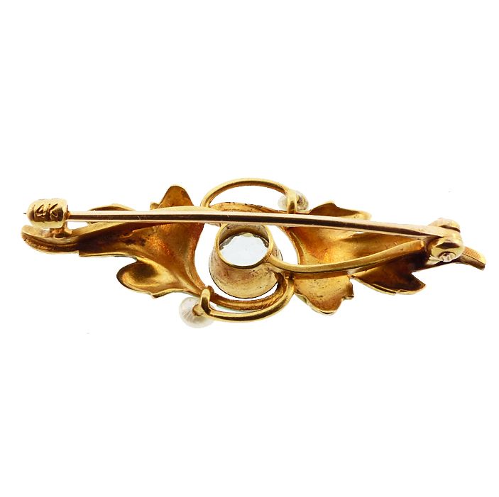 Art Nouveau 14K Gold, Enamel &amp; Aquamarine Pin by Krementz