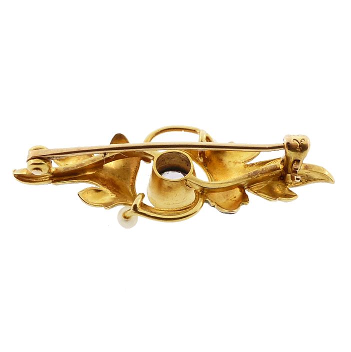 Art Nouveau 14K Gold, Enamel &amp; Amethyst Pin by Krementz