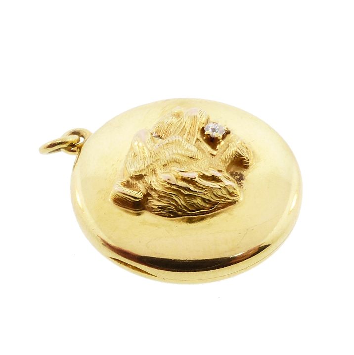 Victorian 18K Gold, Diamond &amp; Emerald Lion Locket