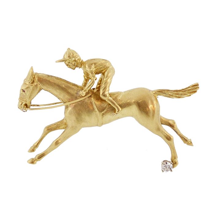Pampillonia 18K Gold Diamond Horse &amp; Jockey Brooch