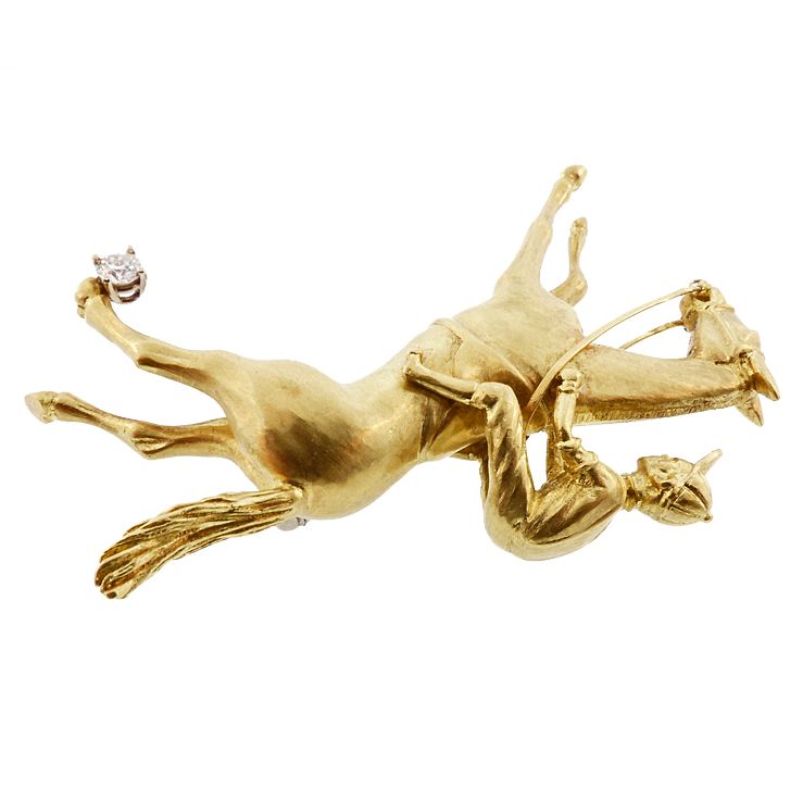 Pampillonia 18K Gold Diamond Horse &amp; Jockey Brooch