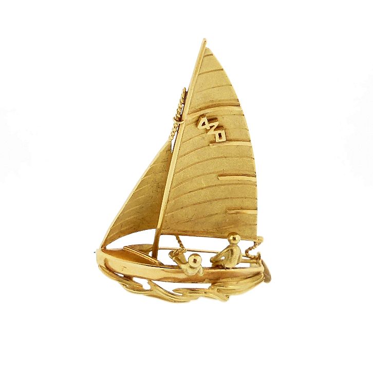 Vintage Fred of Paris 18K Gold 420 Class Sailboat Brooch / Pendant