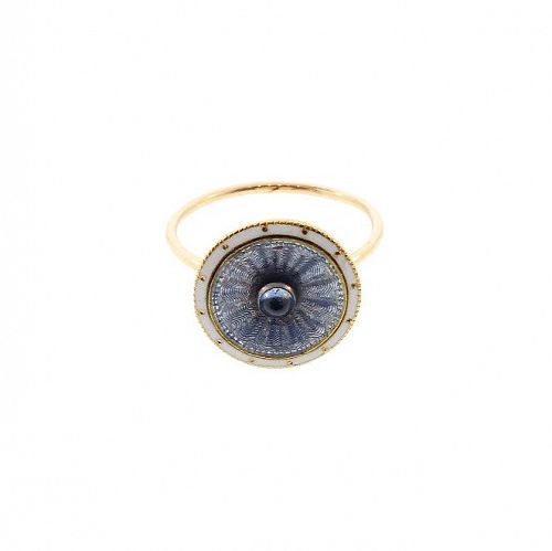 French 18K Gold, Sapphire & Enamel Conversion Ring