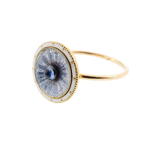 French 18K Gold, Sapphire &amp; Enamel Conversion Ring