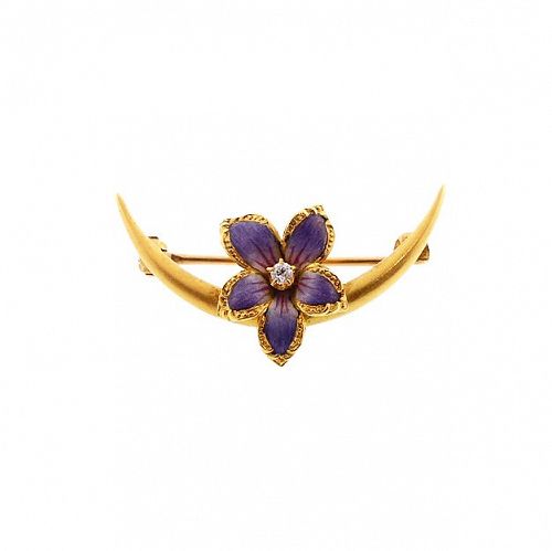Art Nouveau Diamond & Enamel Violet Honeymoon Pin by Larter