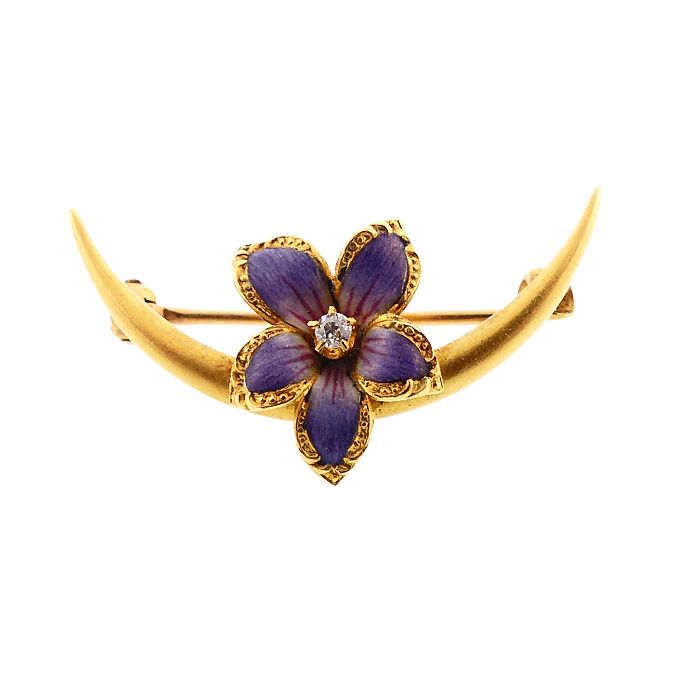 Art Nouveau Diamond &amp; Enamel Violet Honeymoon Pin by Larter
