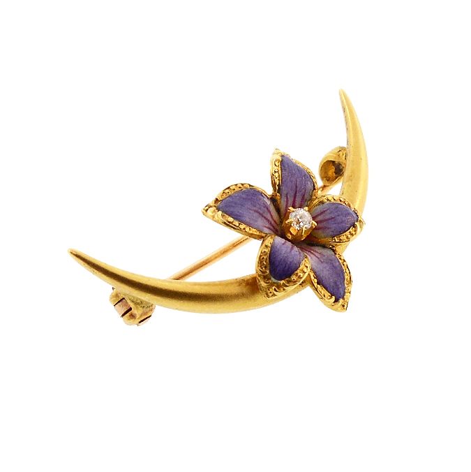 Art Nouveau Diamond &amp; Enamel Violet Honeymoon Pin by Larter