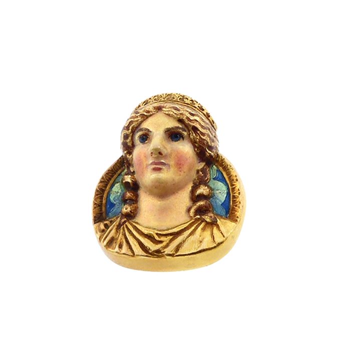 Art Nouveau Mardi Gras COMUS 14K Gold &amp; Enamel Pin