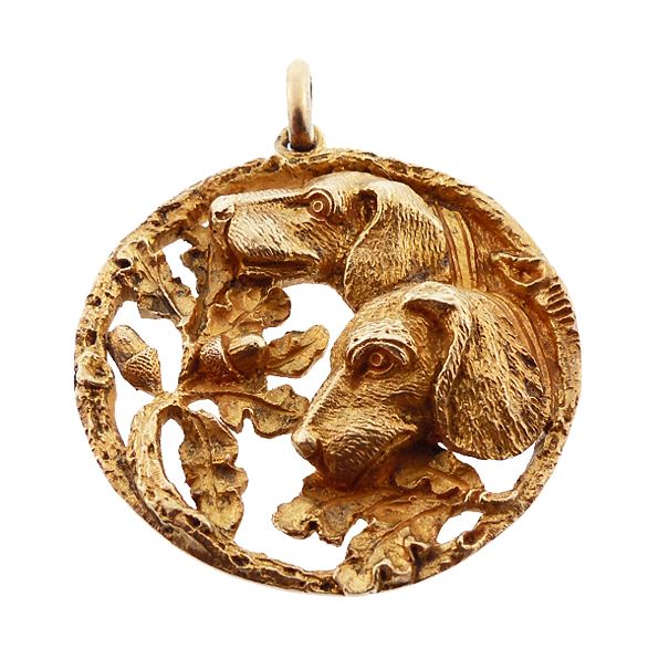 Art Nouveau Gilt Silver Hunting Dogs Pendant