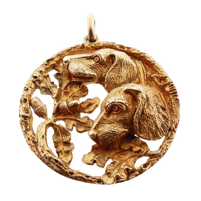 Art Nouveau Gilt Silver Hunting Dogs Pendant