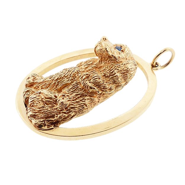 William Ruser 14K Gold &amp; Sapphire Spaniel Dog Charm / Pendant