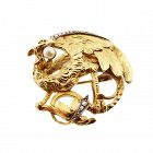 Art Nouveau 18K Gold Diamond Mythological Griffin Watch Pin